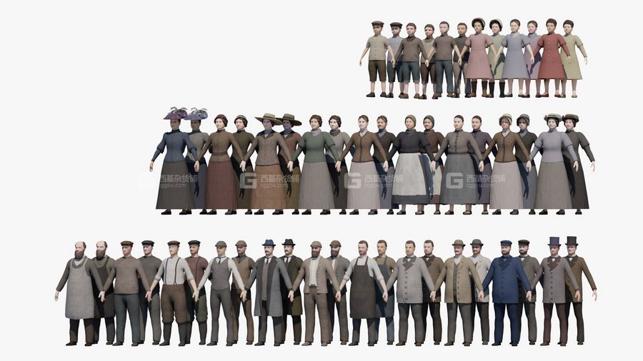 中世纪欧洲人物模型 3D 19th century low poly crowd with Anima file model_002.jpg