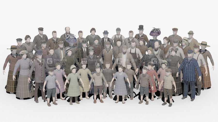 中世纪欧洲人物模型 3D 19th century low poly crowd with Anima file model_003.jpg