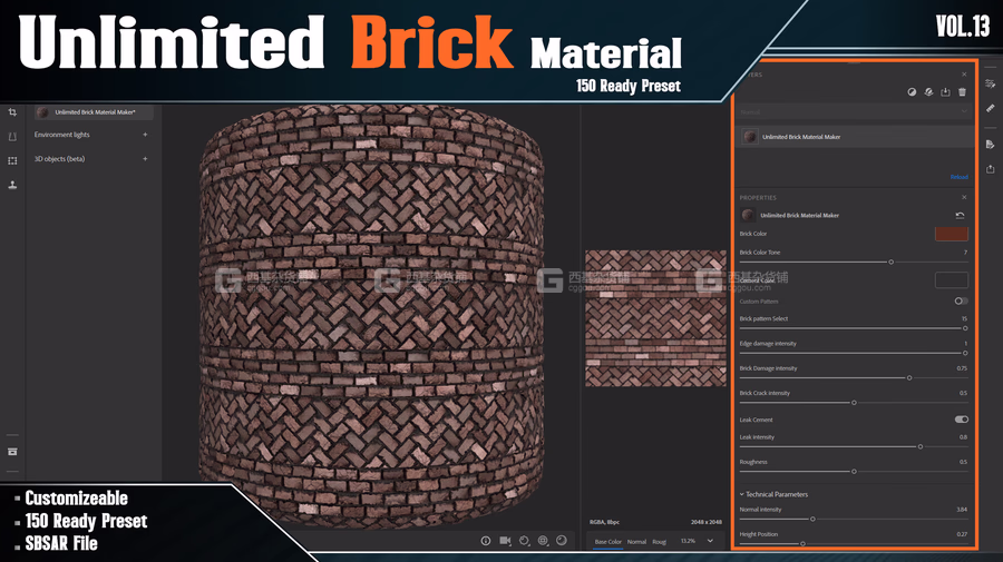 150种Substance砖块材质预设 ArtStation – 150 Brick Base Material – Vol.13_01.avif