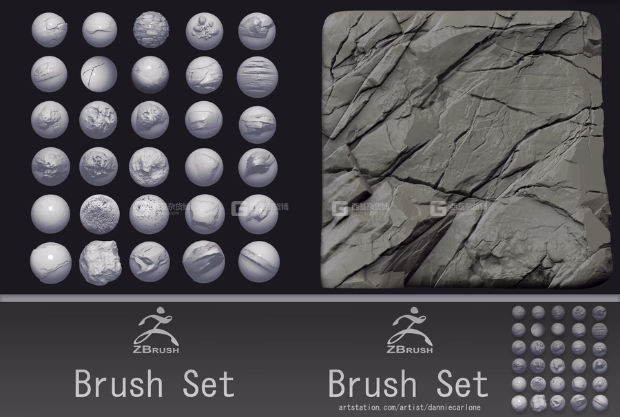ZBrush自定义石头岩石笔刷 Gumroad – Custom Zbrush Brush Combo Pack_34.avif