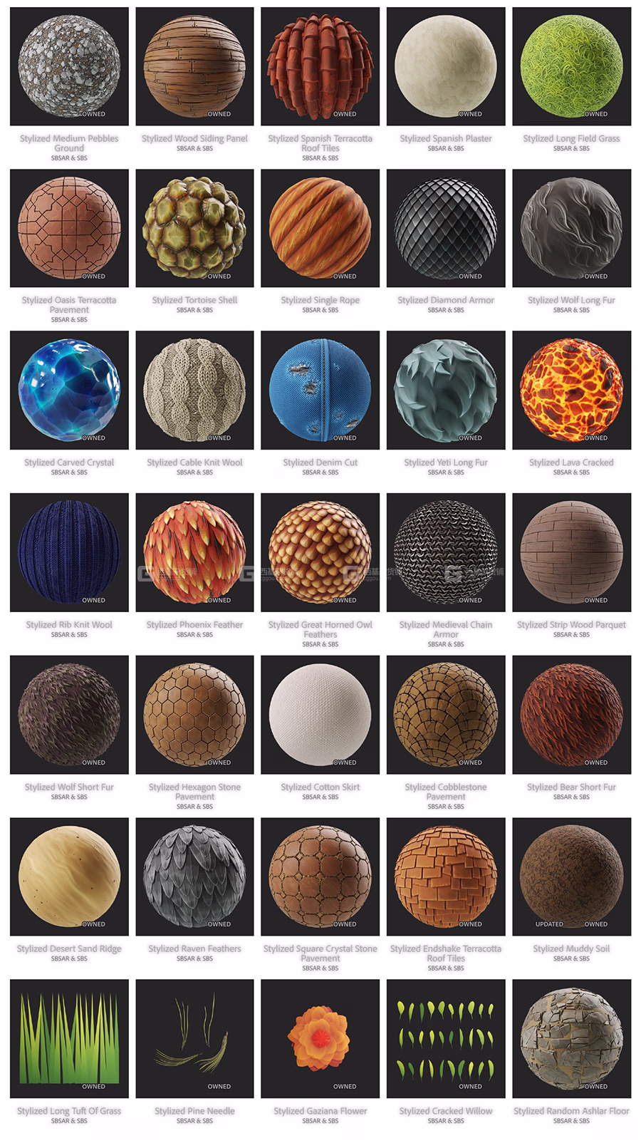 卡通个性化材质预设 Substance Source Stylized Art A Starter Kit of 100 Materials_11.avif