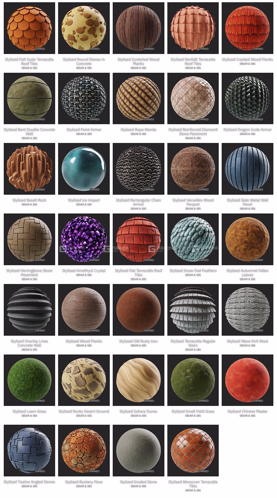 卡通个性化材质预设 Substance Source Stylized Art A Starter Kit of 100 Materials_12.avif
