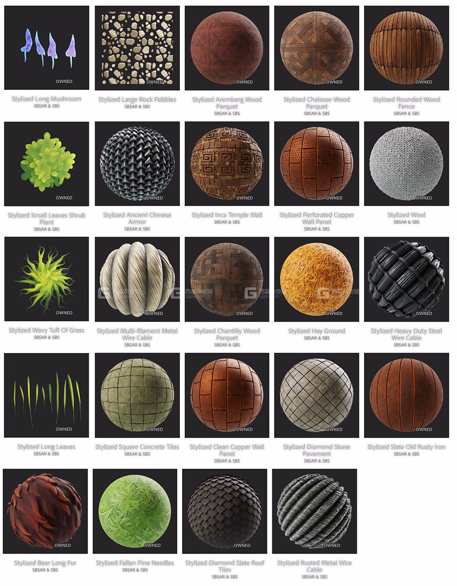 卡通个性化材质预设 Substance Source Stylized Art A Starter Kit of 100 Materials_13.avif