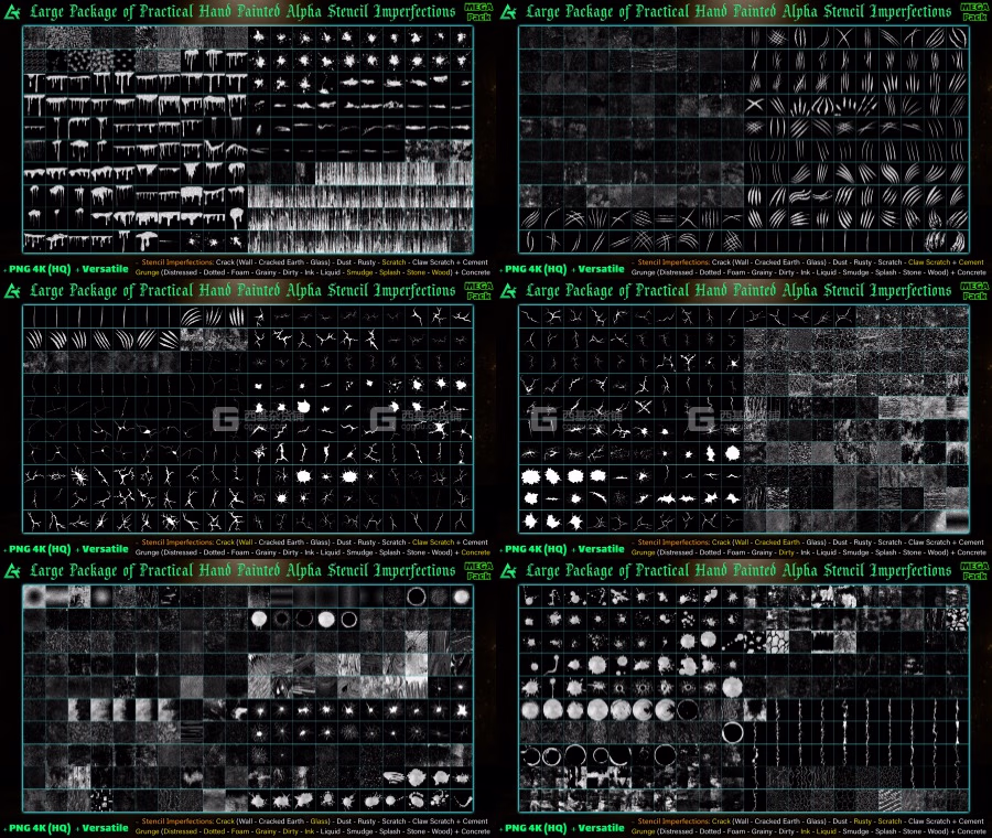 无缝平铺划痕裂纹脏污素材 Artstation – 1200 Seamless and Tileable Stencil Imperfections_42.avif