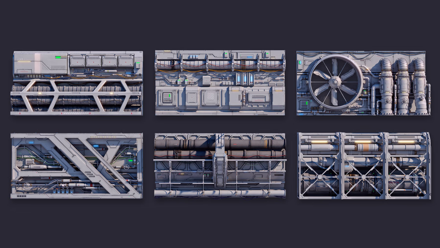 12-科幻建筑管道通风面板模型第三套 Artstation – Sci-Fi Architecture Panels Kit Vol.03 Walls_01.avif