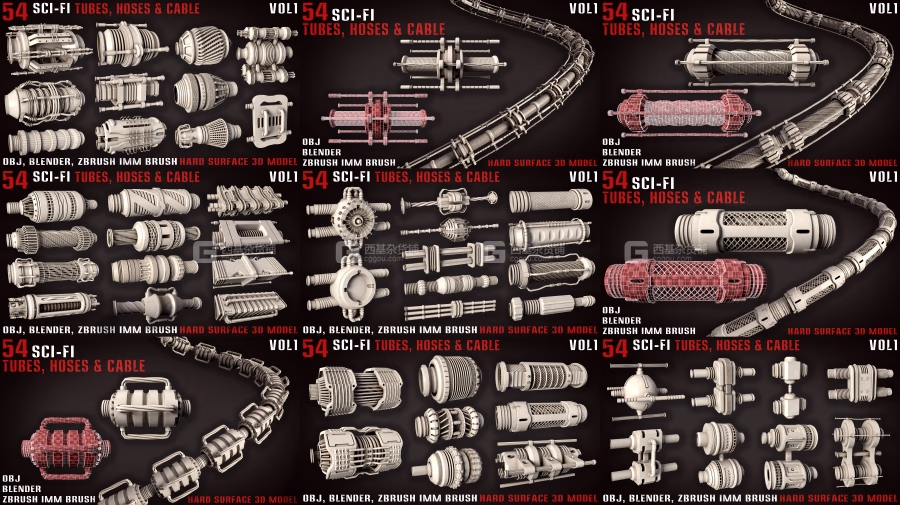3D模型54组科幻电缆软管道模型资产 54 Sci-Fi Tubes, Hoses & Cables – vol1_40.avif