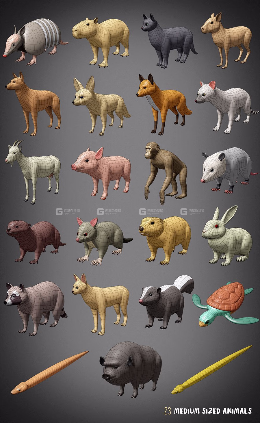 100种鱼类昆虫类动物类3D模型 Animals Base Meshes_43.avif