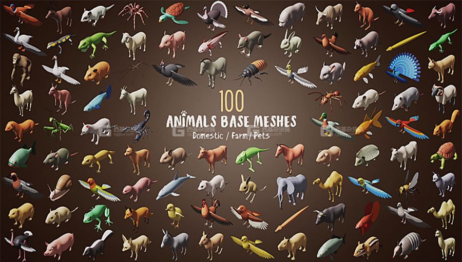 100种鱼类昆虫类动物类3D模型 Animals Base Meshes_05.jpg
