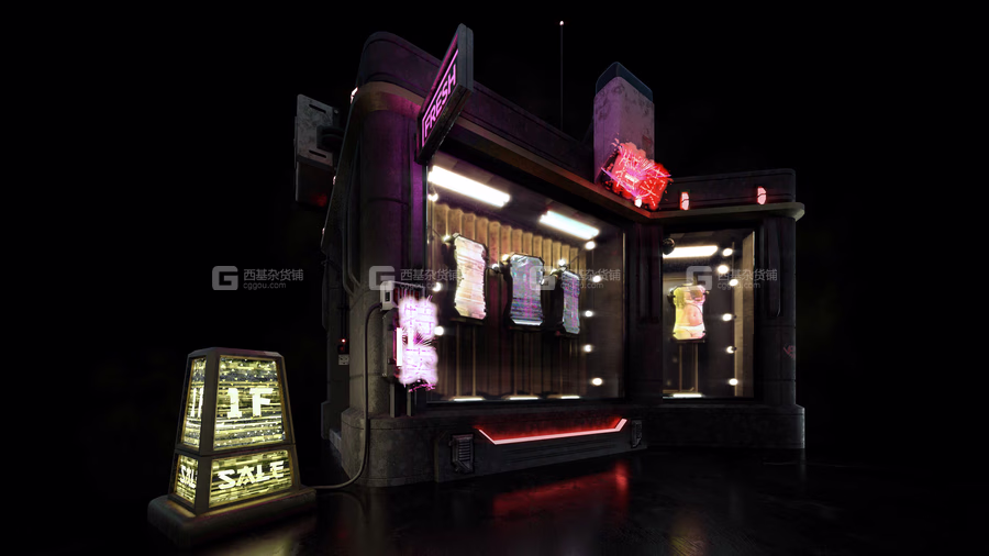未来科幻赛博朋克商店楼房摊位建筑模型套件(C4DFBXOBJMAXMayaBlenderHoudiniUnityUnreal等格式) KitBash3D Cyber Streets_26.avif