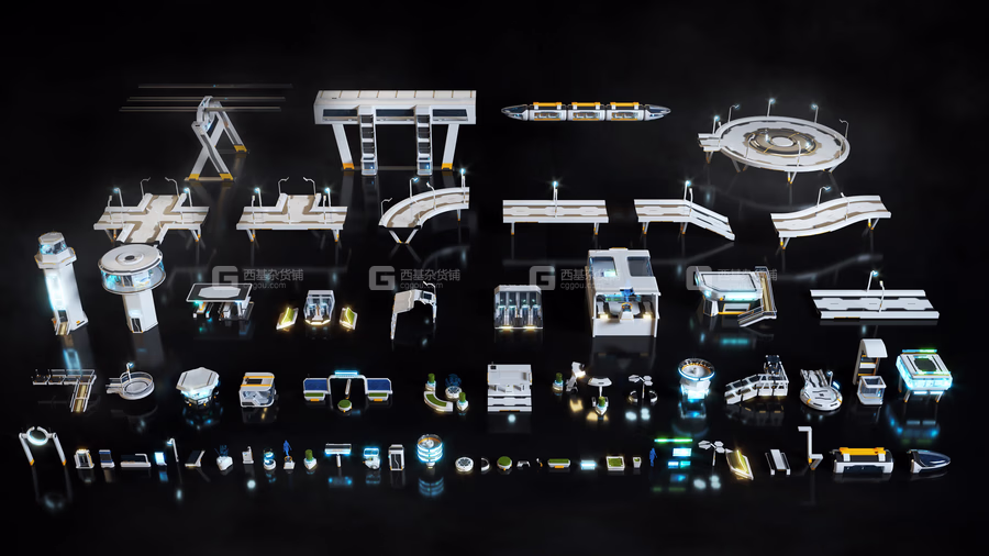 未来科幻星际城市建筑设施模型套件 (C4DFBXOBJBlender格式) KitBash3D High Tech Streets_03.avif