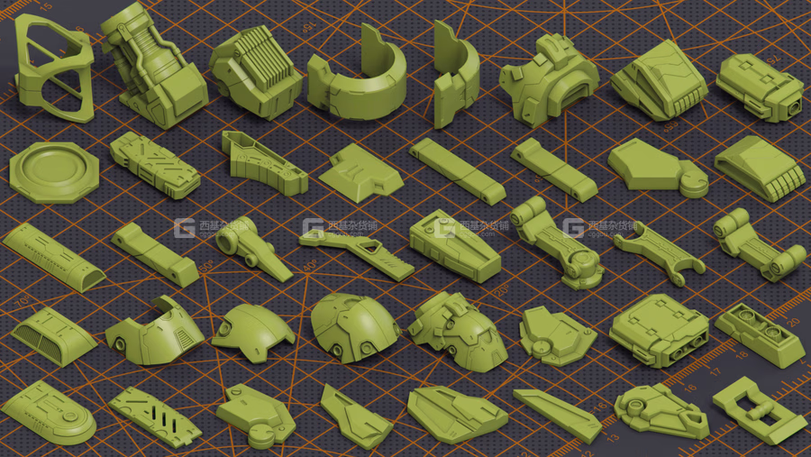320款独特的科幻硬表面几何3D模型_37.avif