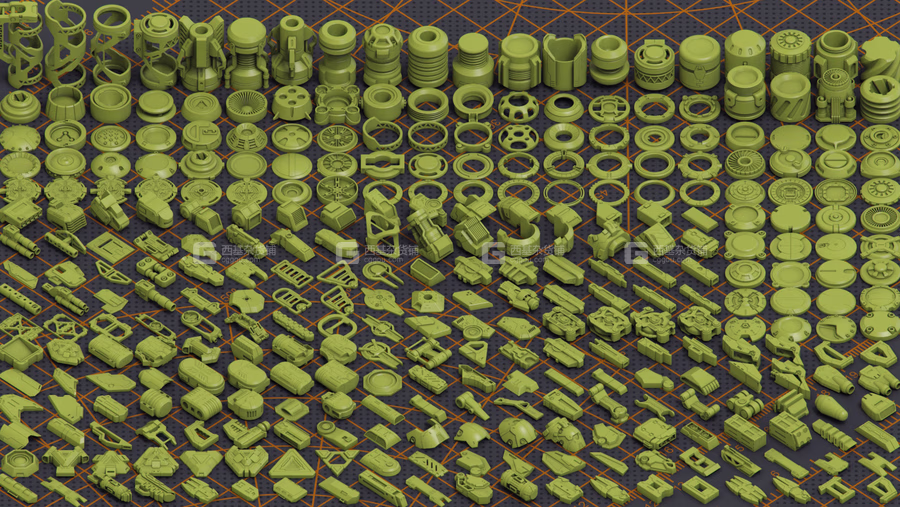 320款独特的科幻硬表面几何3D模型_07.avif