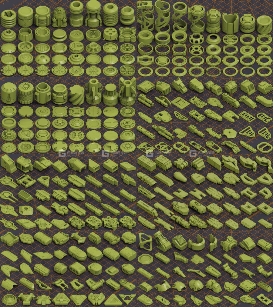 320款独特的科幻硬表面几何3D模型_47.avif