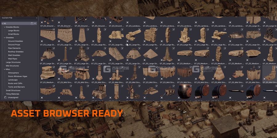 Blender沙漠帝国楼房建筑石头物品资产预设 Empire Of The Sands – Desert Structures Kitbash Greeble Assets_21.avif