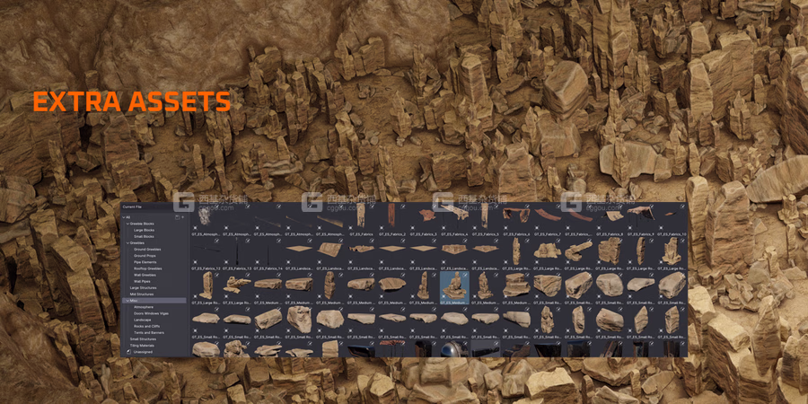 Blender沙漠帝国楼房建筑石头物品资产预设 Empire Of The Sands – Desert Structures Kitbash Greeble Assets_01.avif