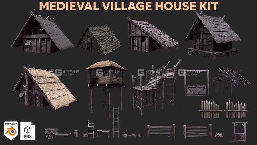 3D模型中世纪木屋建筑道具模型 Medieval Village Kitbash (BlenderMAXFBXOBJ等格式)_50.avif
