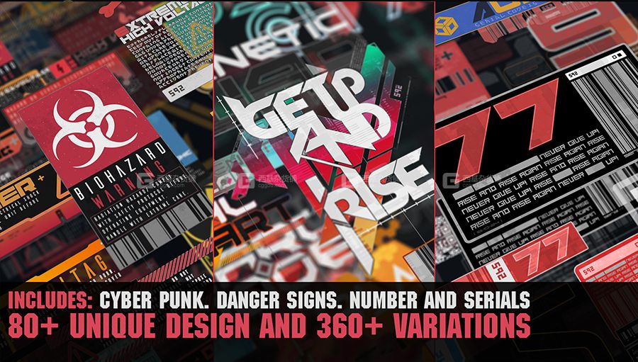 赛博朋克科技感风格元素图片素材 Artstation – 360+ CyberPunk Decals Bundle_02.jpg
