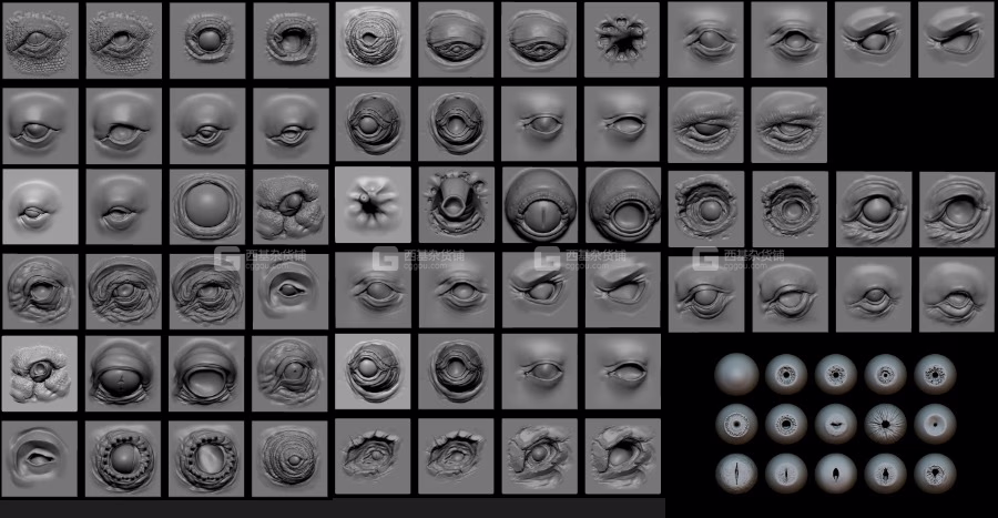 ZBrush怪物眼睛眼球笔刷模型预设 Artstation Marketplace – EYES – 28 Zbrush VDM Creature Eyes + 15 Eyeballs IMM brush_74.avif