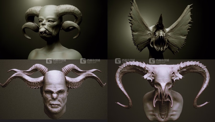 ZBrush动物角笔刷模型预设 Artstation Marketplace – HORNS – 60 Horns, Antlers, Frills & Horn Sockets IMM + VDM_73.avif