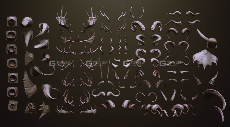 ZBrush动物角笔刷模型预设 Artstation Marketplace – HORNS – 60 Horns, Antlers, Frills & Horn Sockets IMM + VDM_39.avif