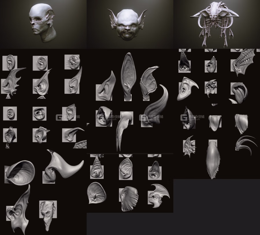 40个ZBrush怪物生物耳朵笔刷模型预设 Artstation Marketplace – EARS – 40 ZBrush VDMs_69.avif