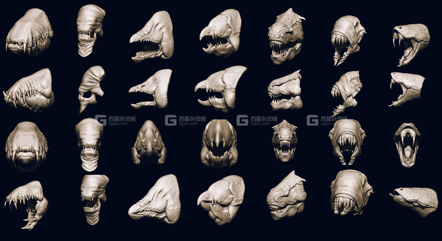 ZBrush怪物嘴巴笔刷模型预设 Artstation Marketplace – JAWS 2 – Another 33 Monster Mouths & Skulls IMM Brush_58.avif