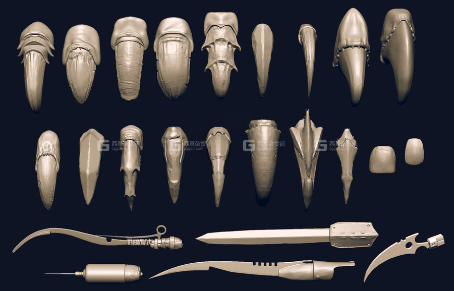 ZBrush怪物趾甲笔刷模型预设 Artstation Marketplace – NAILS – 24 Character & Creature Claws & Nails_41.avif