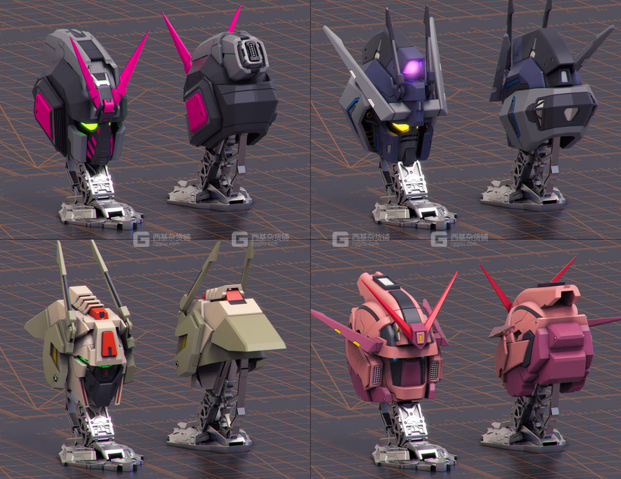 高达风格机器人头部3D模型 Artstation – Mech Warrior Hard Surface Kitbash 7 of 20 (MAX_31.avif