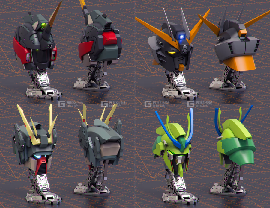 高达风格机器人头部3D模型 Artstation – Mech Warrior Hard Surface Kitbash 7 of 20 (MAX_27.avif