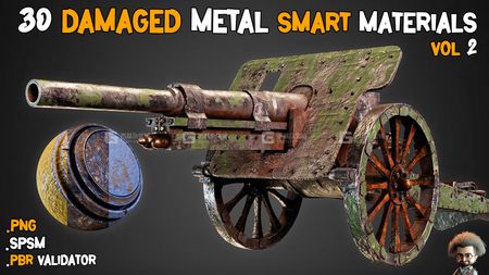 30组老旧钢铁污迹智能材质球 Artstation – 30 Damaged Metal Smart Materials + BPR Textures – Vol.2_01.jpg