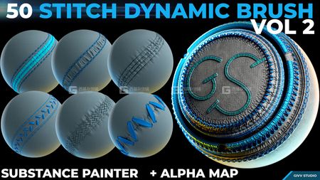缝合与接缝动态笔刷 Dynamic Brush – Stitches and Seam VOL 2 (.sbsar) + (.png alpha included)_04.jpg