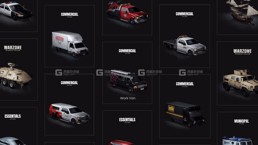 36【Kitbash3D】卡车面包车牵引车汽车3D模型 Commercial City Cars_29.avif