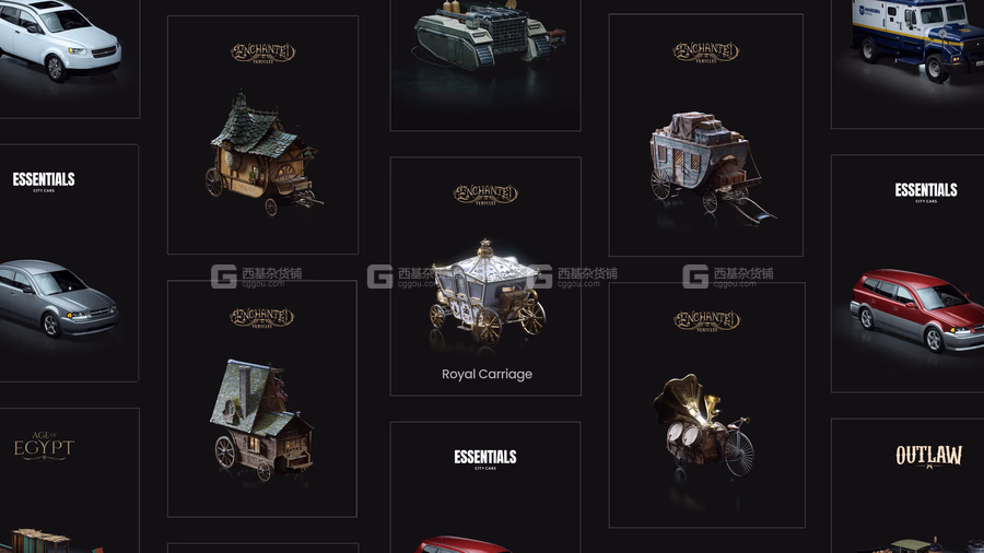 39【Kitbash3D】童话冒险奇幻乌托邦风格交通工具3D模型 Enchanted Vehicles_01.avif