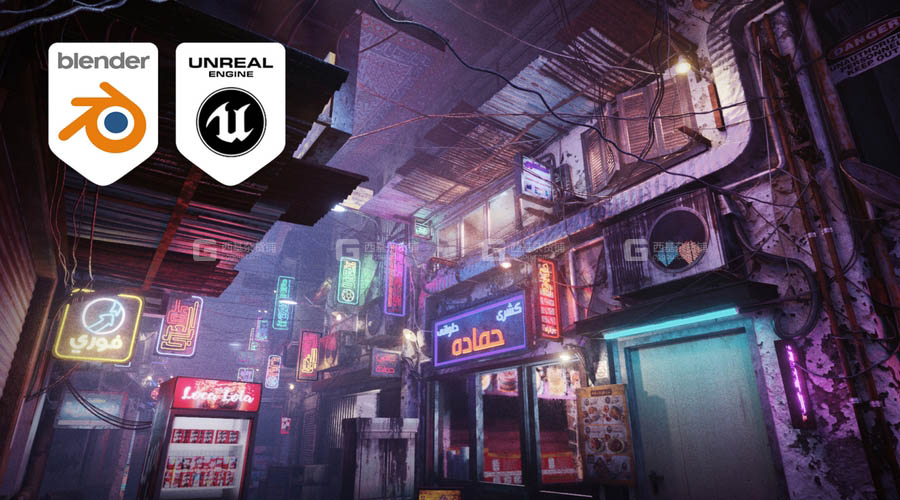 赛博朋克霓虹街道巷子场景3D模型 Cairo City Cyberpunk Streets_05.jpg