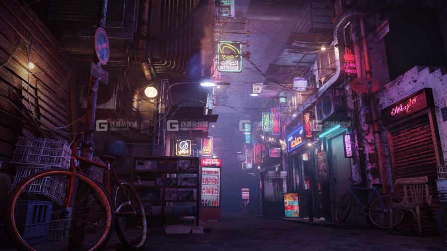 赛博朋克霓虹街道巷子场景3D模型 Cairo City Cyberpunk Streets_02.avif