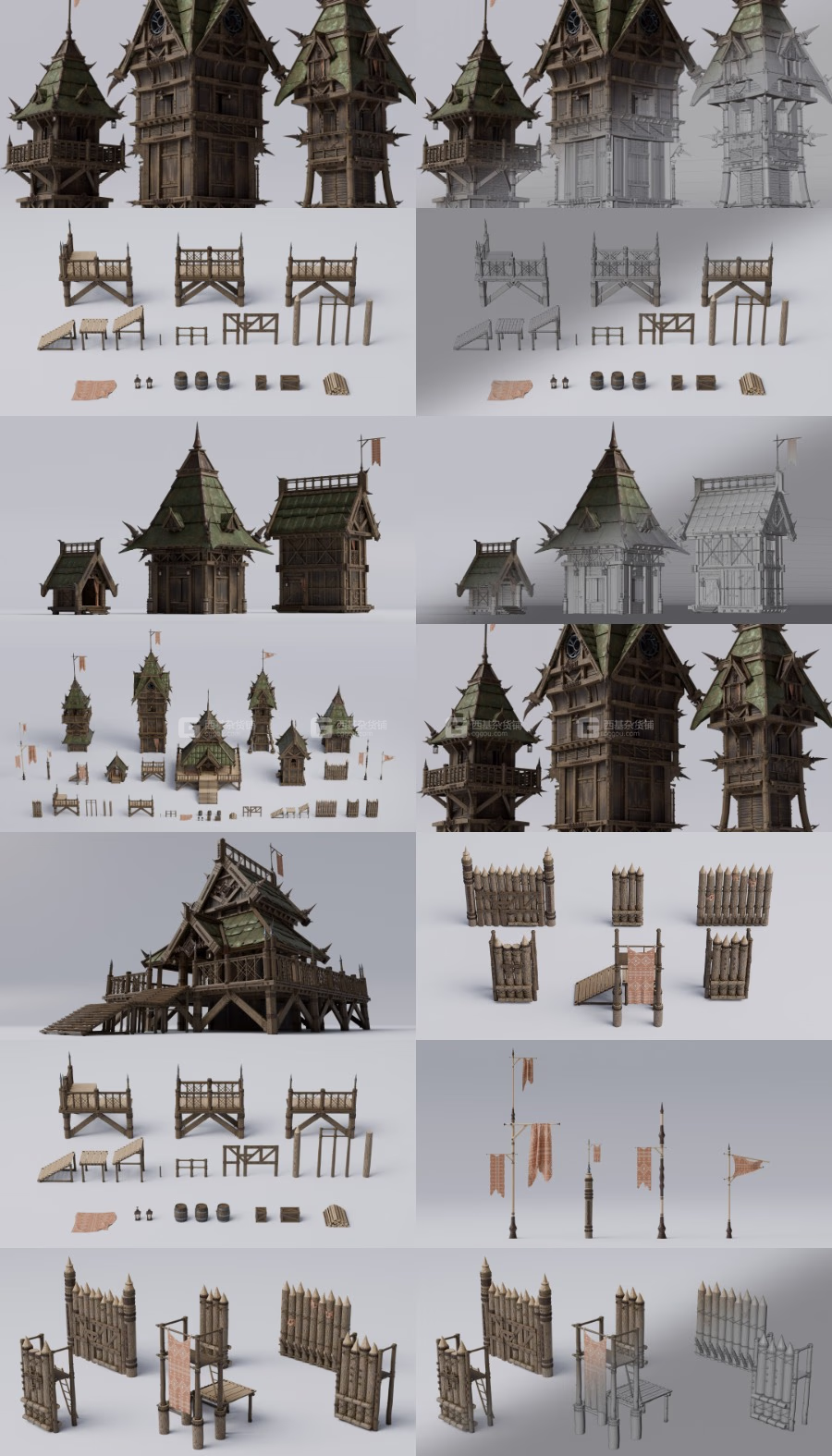 中世纪军事建筑3D模型资产预设 Asset Smash – Outpost – Medieval Military Buildings 3D Kitbash Pack_06.avif