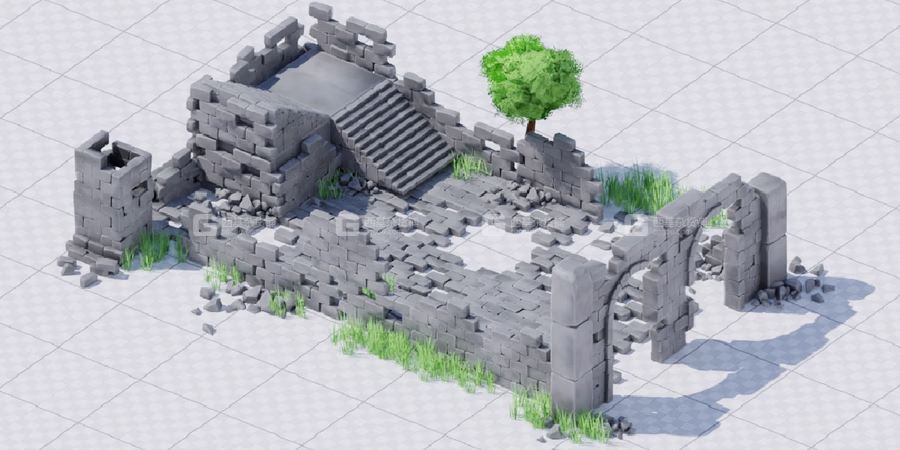 Blender城堡砖块废墟3D模型资产预设 Stylized Castle Ruins Asset Pack_31.avif