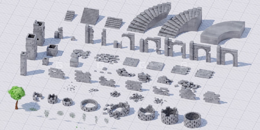 Blender城堡砖块废墟3D模型资产预设 Stylized Castle Ruins Asset Pack_22.avif
