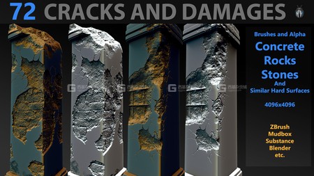 破损裂纹灰度贴图素材 Artstation – Cracks And Damages 4K Brushes and Alpha Pack_04.jpg