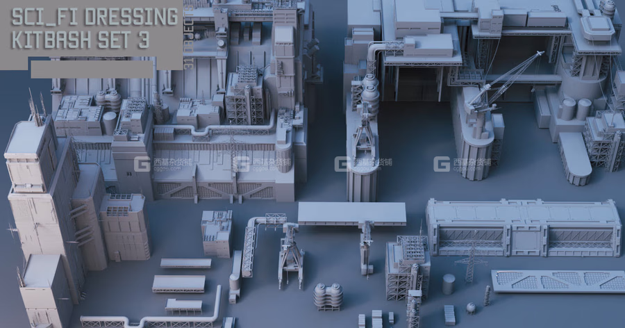 科幻工业建筑3D模型 Cgtrader – Scifi Dressing Kitbash Set 3_01.avif