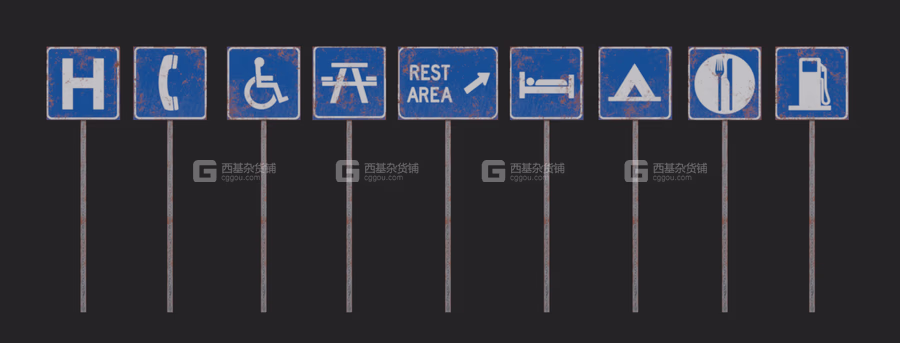 道路标志路牌交通标识箭头路标资产三维模型_13.avif