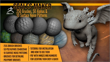 ZFM鳞片笔刷包 250 ZBrush Brushes 50 Alphas and 10 Surface Patterns.jpg