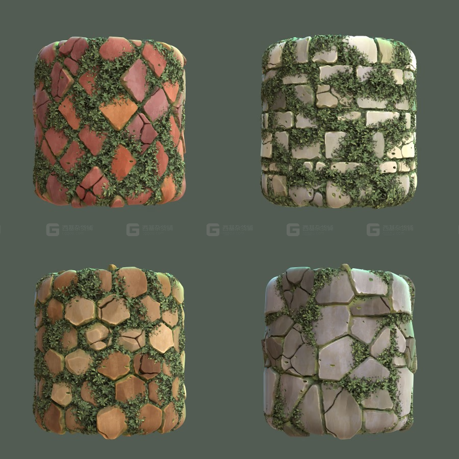 吉卜力风格化墙面砖块智能材质球 Stylized Wall materail_11.avif